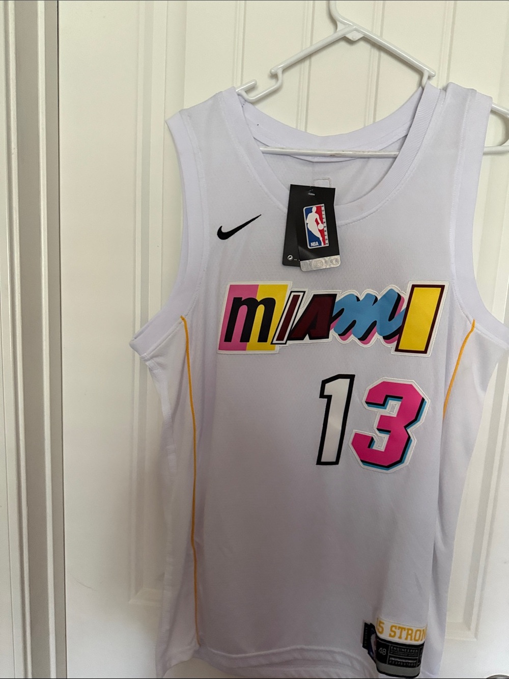 Nike White Miami Graphic Basketball Jersey - Pink Blue Yellow Accents